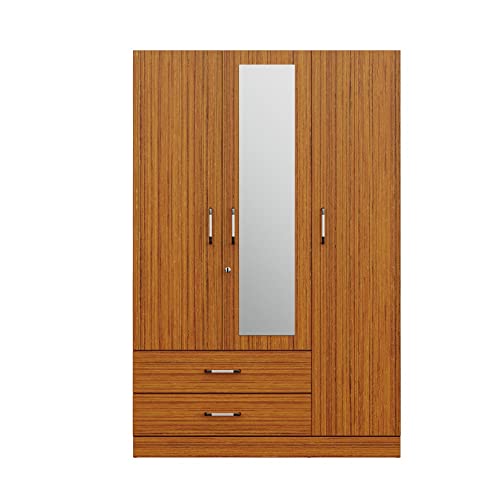 Image of Wakefit Wardrobe | 1 Year Warranty | Engineered Wood Almirah, Cupboard for Clothes Storage | 3 Door, Mirror, 1 Drawer, 1 Hanging Space | Organza Plus - Natural Teak