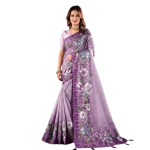 intact enterprise Floral Print Silk Blend Saree for Women with Unstitched Blouse Piece | Woven Printed Self Design Bollywood Style Traditional Saree-picture-35