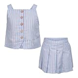 Vince Camuto Clothes Girls’ 2-Piece Skirt Outfit Set – Includes Short Sleeve Graphic Top & Skirt, Comfortable Everyday Clothing for Toddler, Little & Big Girls Size (8) Light Blue/Pink