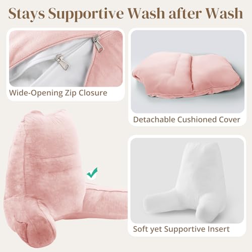 Image of Sasttie Reading Pillow for Bed, Back Pillow for Sitting Up, Peach Pink