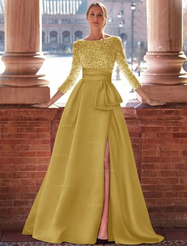 Sequin Long Sleeve Prom Dress 2025 Long Ball Gown Satin Formal Evening Gown Boat Neck Wedding Guest Dresses for Women2