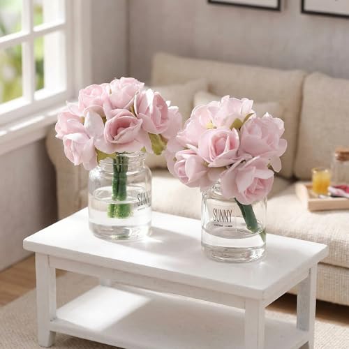 2Pcs 1:12 Scale Glass Vase with Flowers Set, Decorative Accessories for Mini Scene, Mini Decoration Dollhouse Décor - Thumbnail 3