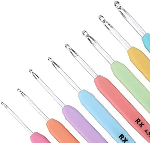 16 Pcs Multi-Colored Crochet Hooks Set Ergonomic Handle Yarn Needles Aluminum Knitting Hooks Kit with Soft Handle for Arthritic Hands or Any Hand Pain