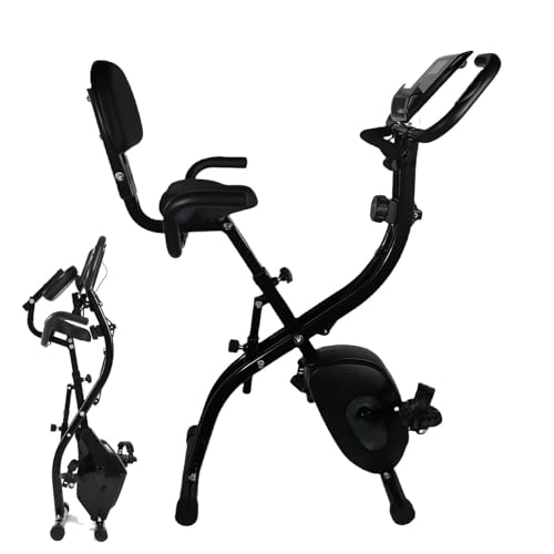 Bicicleta Estática Plegable, Magnética Ajustable Bici Estática, Bicicleta Spinning Regulable en Altura Resistencia con Pantalla LCD y Asiento