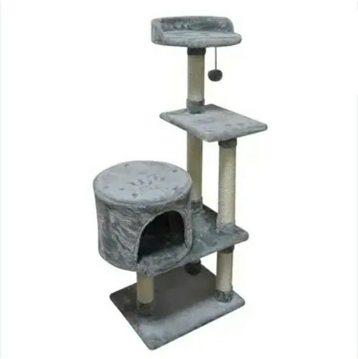Pets Empire Cat Tree with House and Ladder | Scratching Posts, with Hanging Ball | Cats & Kitten Activity Tree | L-19 x W-19 x H-71