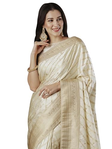 AKHILAM Women's Satin Silk Ethnic Motif Woven Design Saree With Unstitched Blouse (ARYA4401_FL_Parent)