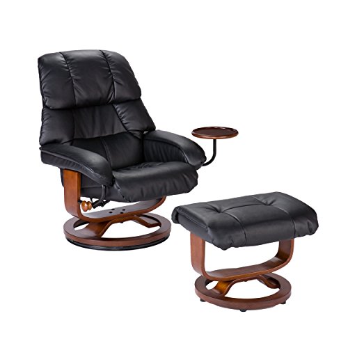 Southern Enterprises Bonded Leather Recliner with Ottoman , Black