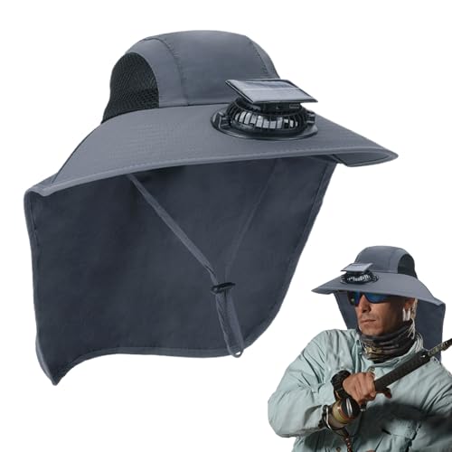Chapeau de pêche homme avec ventilateur solaire et protection UV large bord