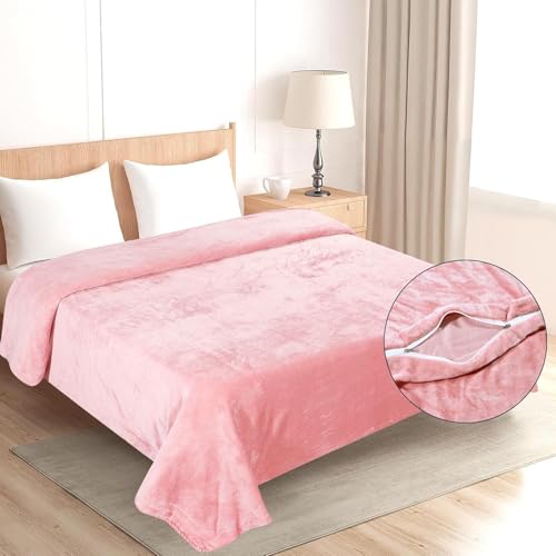 Image of Amazing Super Soft Double Bed Woollen Quilt Cover, 310TC Warm Duvet Cover, Woolen Duvet Cover /Rajai Cover /Blanket Cover /Quilt Cover King Size=90x100 Inches, Winter Blanket Cover (Peach Pink)