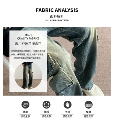Jeans Pants Trousers Denim Vintage Workwear with Men's Design Sense Multiple Pockets Loose Straight Leg2