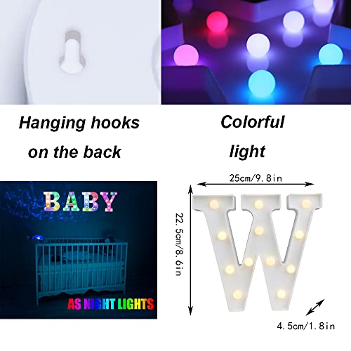 Image of LED Marquee Letter Lights, 18 Colors Changing Light Up Letters with Remote, RGB Alphabet Letters Sign for Girls Boys Gift Birthday Party Night Light Bedroom Wedding Christmas Decor-Colorful W