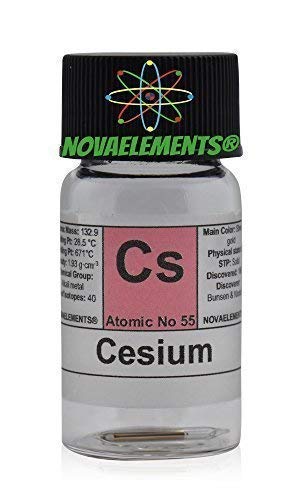Cesium element 55 Cs, campione pure 20 milligrams 99,99 in argon in mini can and vial of glass with label
