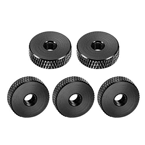 YeVhear Écrou plat moleté - Écrous de serrage M5 x 16 mm x 5 mm Écrous de réglage de verrouillage en alliage d'aluminium noir 5 pièces