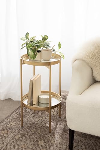 image for Kate and Laurel Celia Round Metal Foldable Tiered Side Table, 16 x 26,