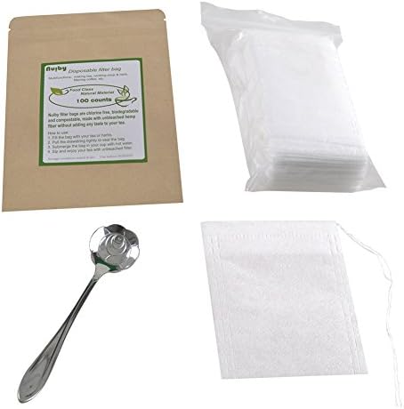 Tea Filter Bags, NUIBY Empty Tea Bags for Loose Leaf Tea - Disposable Tea Infuser Bags - 1 Cup Capacity, 100 Counts with 1pc Stainless Steel Tea Spoon (2.4in x 3.2in)