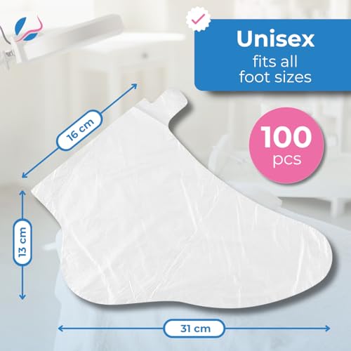 Pedsox, Jednorazowe przezroczyste polietylenowe osłony na stopy, do masek na stopy i pedicure, do kąpieli parafinowych, 31 x 16 cm, rozmiar uniwersalny, 100 szt