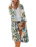 MayBuy Kimonos for Women Swimsuit Coverups Beach Cover Up Swimwear Long Flowy Chiffon Cardigan Summer Boho Open Front Cover Up Green Floral S