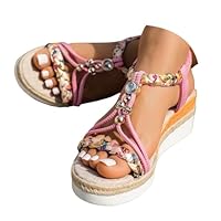 Womens Sandals Dressy Bohemian Espadrille Braided Platform Sandals for Women Beach Summer Fashion Slip On Slieds Wedges
