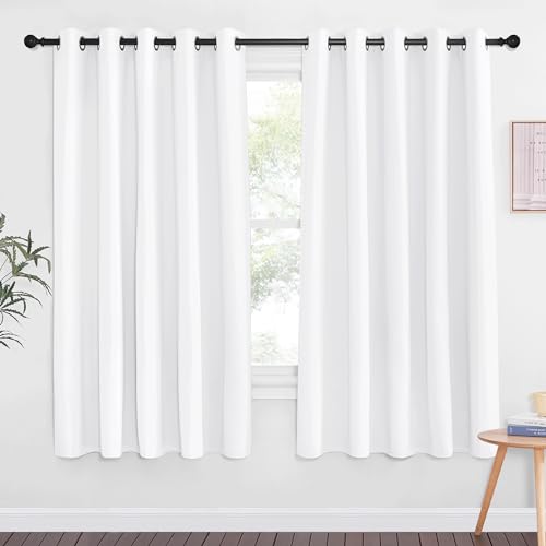 NICETOWN Room Darkening White Curtain 66 inches Long - Grommet Noise Reducing Thermal Insulated Window Treatment Privacy Drape for Kids Room/Bedroom (1 Panel, W66 x L66 Inch)