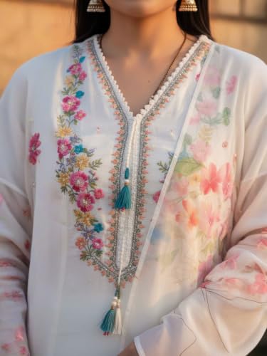 Image of INDO ERA Women's Silk Blend Embroidered Zari Work Straight Kurta & Pant Set | Cord Set For Women
