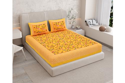 Image of Monique Cotton Double Bedsheet 144 TC | Soft & Breathable Cotton Bedding Set with 2 Pillow Covers | Elegant Floral Printed Bed Sheet for Bedroom & Home