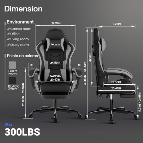 Image of Ergonomic Gaming & Office Chair,Footrest, Racing Design Grey | PVC with headrest,lumbar, Adjustable Height recliner for adults 2D-Linkage Armrests for 300LBS