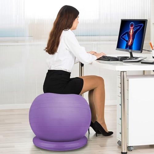 Sitzball Büro-Ballstuhl mit Untergestell und Pumpe, Stabilitäts-Yoga-Ballsitz zur Linderung von Rückenschmerzen, Heimgymnastik-Ballstuhl für Rumpfkrafttraining (Color : Purple, Size : Diameter 65cm