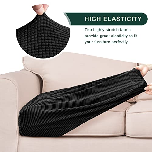 Image of CHUN YI Stretch Couch Cushion Covers Replacement, Fitted Loveseat Sofa Chair Seat Slipcovers Furniture Protector, Checks Spandex Jacquard Fabric(Large,Black)