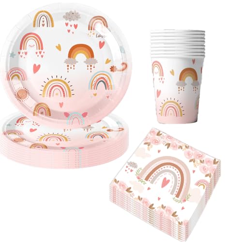 Vaisselle Anniversaire Arc-en-ciel Bohème, Decoration Fille pour Fête d'Anniversaire