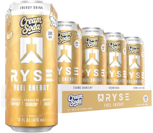 Image of RYSE Fuel Energy Drink - Cream Soda - Sugar Free - 200mg Natural Caffeine, New Formula to Supports Cognitive Health & Improves Focus - No Artificial Colors - 16 fl oz Cans (12-Pack)