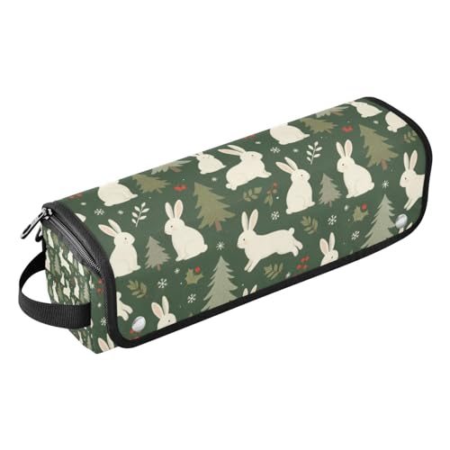 Estuche de viaje 2-en-1 para plancha y rizador de cabello con almohadilla resistente al calor y organizador impermeable con patrón verde invierno para mujeres miniatura 1