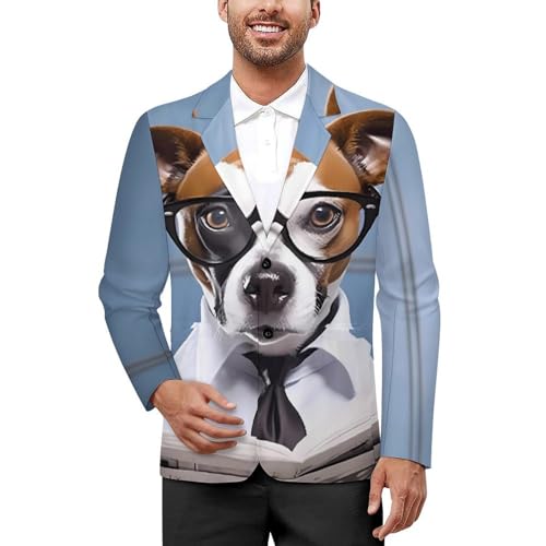 Dog On Toilet Reading Newspaper Men's Casual Blazers Slim Fit Sport Coats Blazer Two Buttons Suit Jacket for Work Party