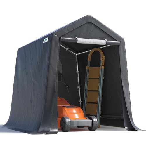 ADVANCE OUTDOOR 6X8 ft Outdoor Portable Storage Shelter Shed with 2 Rolled up Zipper Doors & Vents Carport for Motorcycle Waterproof and UV Resistant Portable Garage Kit Tent, Gray