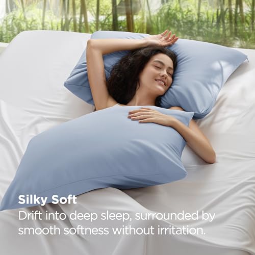 Image of Bedsure Zipper Pillow Cases Standard Size from Rayon Derived from Bamboo | Cooling Pillowcase for Hot Sleepers, Soft & PureWoven Pillow Covers, Gift, Light Blue, 20x26 Inches