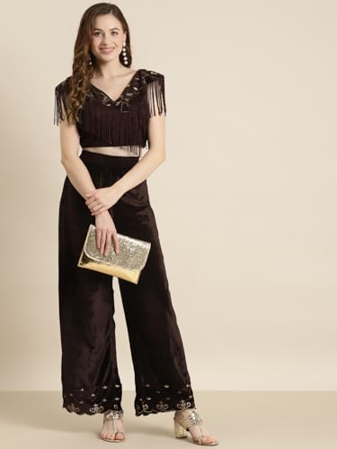 Image of Women's Velvet Embroidered Flared Pants