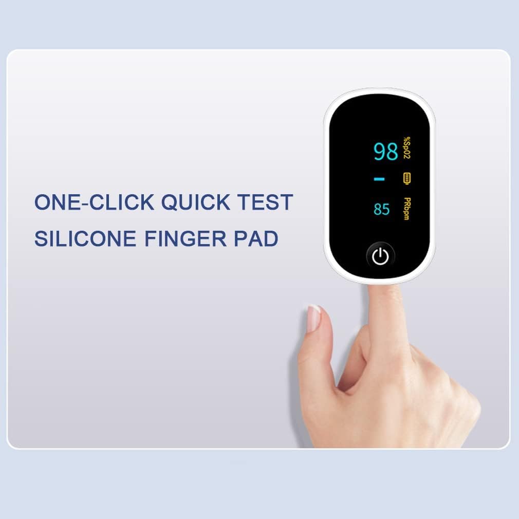 Pulsossimetro da Dito, Monitor della saturazione dell'ossigeno nel Sangue e Monitor della frequenza cardiaca, con Schermo OLED, Guscio in Silicone, nessun sensore, spegnimento Automatico, con Cordi