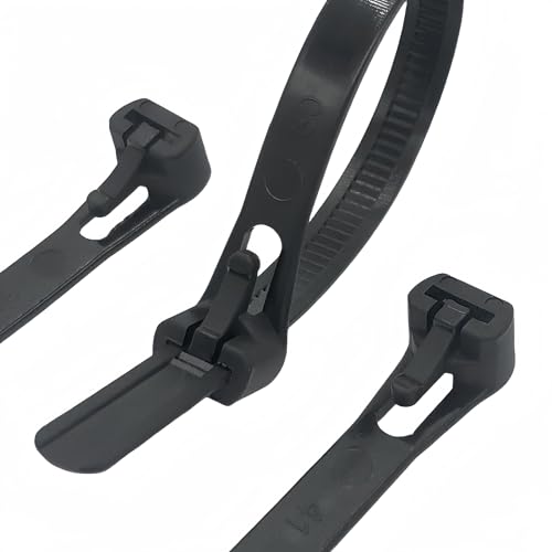 HOTUN Reusable Zip Ties 8 Inch Black Reusable Cable Ties 100 Pack Cable Ties Reusable 50lb Tensile Strength Reusable Zip Ties Heavy Duty for Multi-Purpose Use Outdoor Plastic Ties Nylon Cable Ties