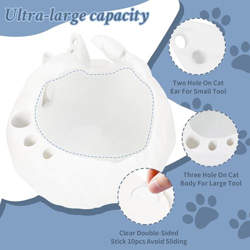 Image of VEHICAR Yarn Bowl 3D Printed, Large Cat Yarn Holder with Tool Hole, Cute Sleeping Cat Shape Storage Bowls, Ideal for Crocheting and Knitting, Great for Yarn Organization (Pure White)
