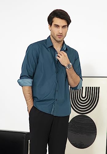 Image of HISDERN Mens Business Dress Shirts Long Sleeve Casual Button Down Shirt Formal Inner Collar Contrast Shirt for Men Wedding