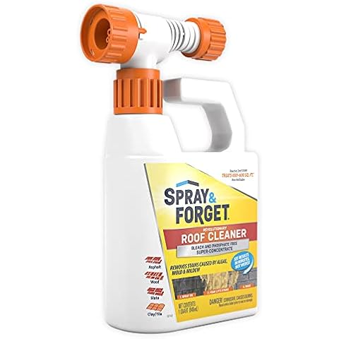 Spray & Forget Super Concentrated Revolutionary Roof Cleaner, 1 Qt. Hose-End Bottle - Cleans Algae, Mold & Mildew Stains, Use on Asphalt, Wood, Slate, Clay & Tile Shingles, Yellow (SF150) Cover