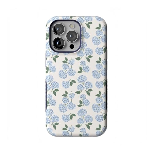 Casely iPhone 13 Pro Case | Nantucket Cottage | Blue Hydrangea | Bold Protective Design | Compatible with MagSafe