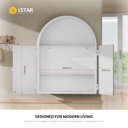Image of iSTAR Wall Mounted Storage Mirror Cabinet, Bathroom Wall Mirror with Storage Shelf Mirror with Hidden Cabinet Organizer | Modern Wall Mounted for Bathroom, Bedroom, Washbasin (White)