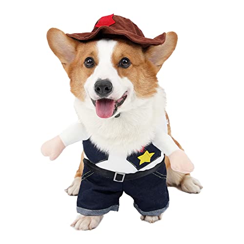 Yoption Dog Cat Cowboy Costumes With Hat, Pet Halloween Christmas Cosplay Dress Hoodie Funny Outfits Clothes For Puppy Dogs (M) #TOP2