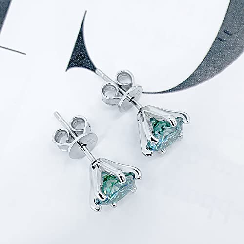 Gigajewe Blue Moissanite Stud Earrings, 6.5Mm Round Cut Total 2.0Ct 18K Gold Plated 925 Sterling Silver Blue Green Lab Created Diamond Earrings For Women Men #TOP5