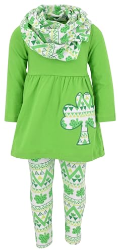 Image of Unique Baby Girls Kids Toddler 3pc Outfit Set Long Sleeve Cotton Blend Tunic Top Leggings and Scarf