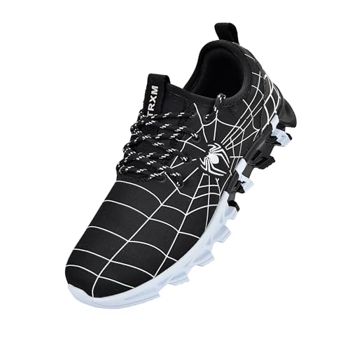 YTRXM Boys Girls Shoes Tennis Sneakers Lightweight Breathable Athletic Running Walking Shoes for Big Kids Black White Size 6, 1 Pair2