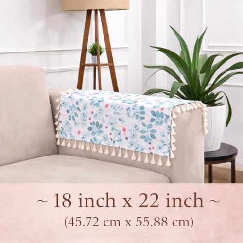 Image of STITCHNEST Printed Quilted Sofa Arm Cover with Tassels | Stylish Hand Rest Protector | Soft & Durable | 18 x 22 Inches