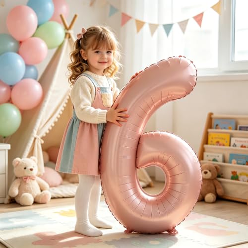 Image of TONIFUL 40 Inch Pastel Pink Number Balloon Balloon Big Pink Digital Balloon for Girl's Birthday Party Wedding Bridal Shower Engagement Anniversary Photo Shoot Supplies(Number 6)