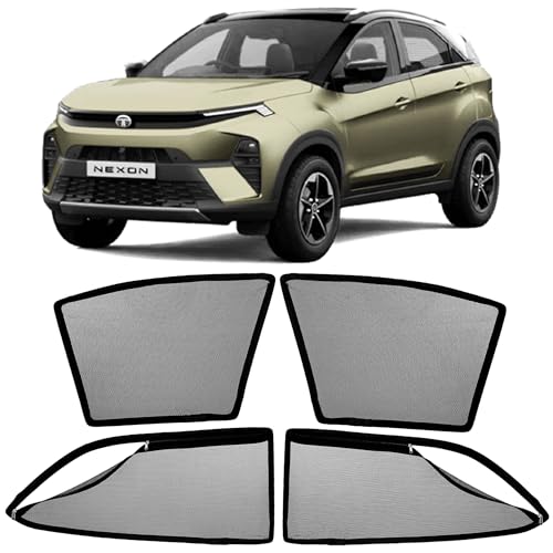Image of AutoStory Magnetic Car Sunshade for Tata Nexon | Front Half Cut for Mirror Visibility + Rear Full Coverage with Zipper | Heavy Heat & UV Protection | Privacy Side Window Curtains Shades