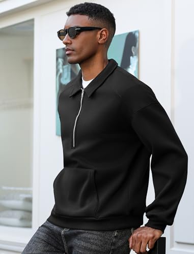 ZAFUL Mens Quarter Zip Sweatshirt Long Sleeve Casual Lined Fleece Warm Midweight Pullover Hoodies with Pocket3